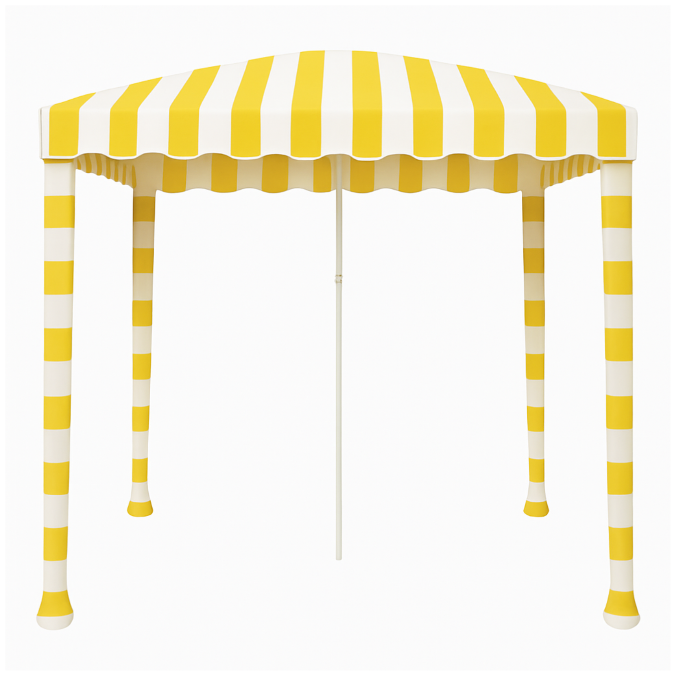Sundayz Cabana in Fynbos – golden yellow beach cabana inspired by South Africa's fynbos biome, set up on a South African beach
