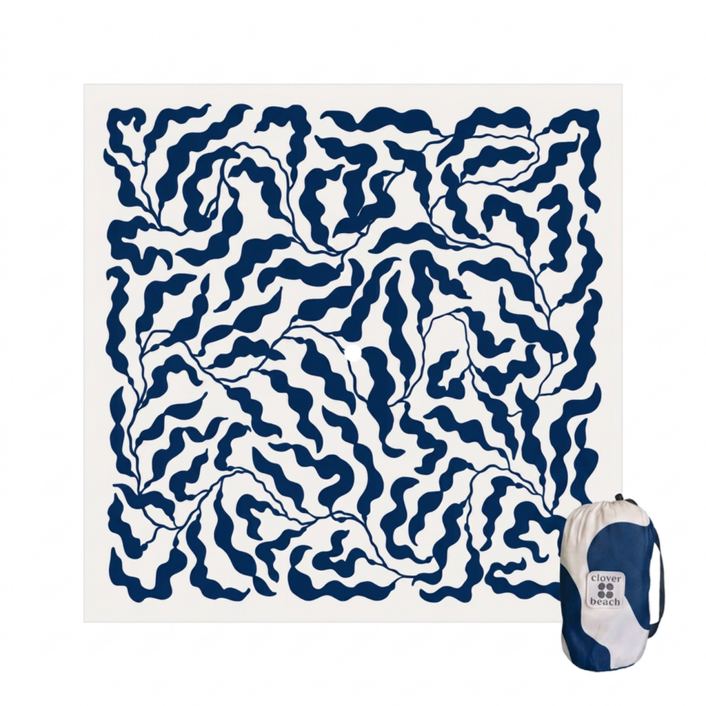 Sundayz Beach Mat in Atlantic – navy oversized beach mat on South African sand